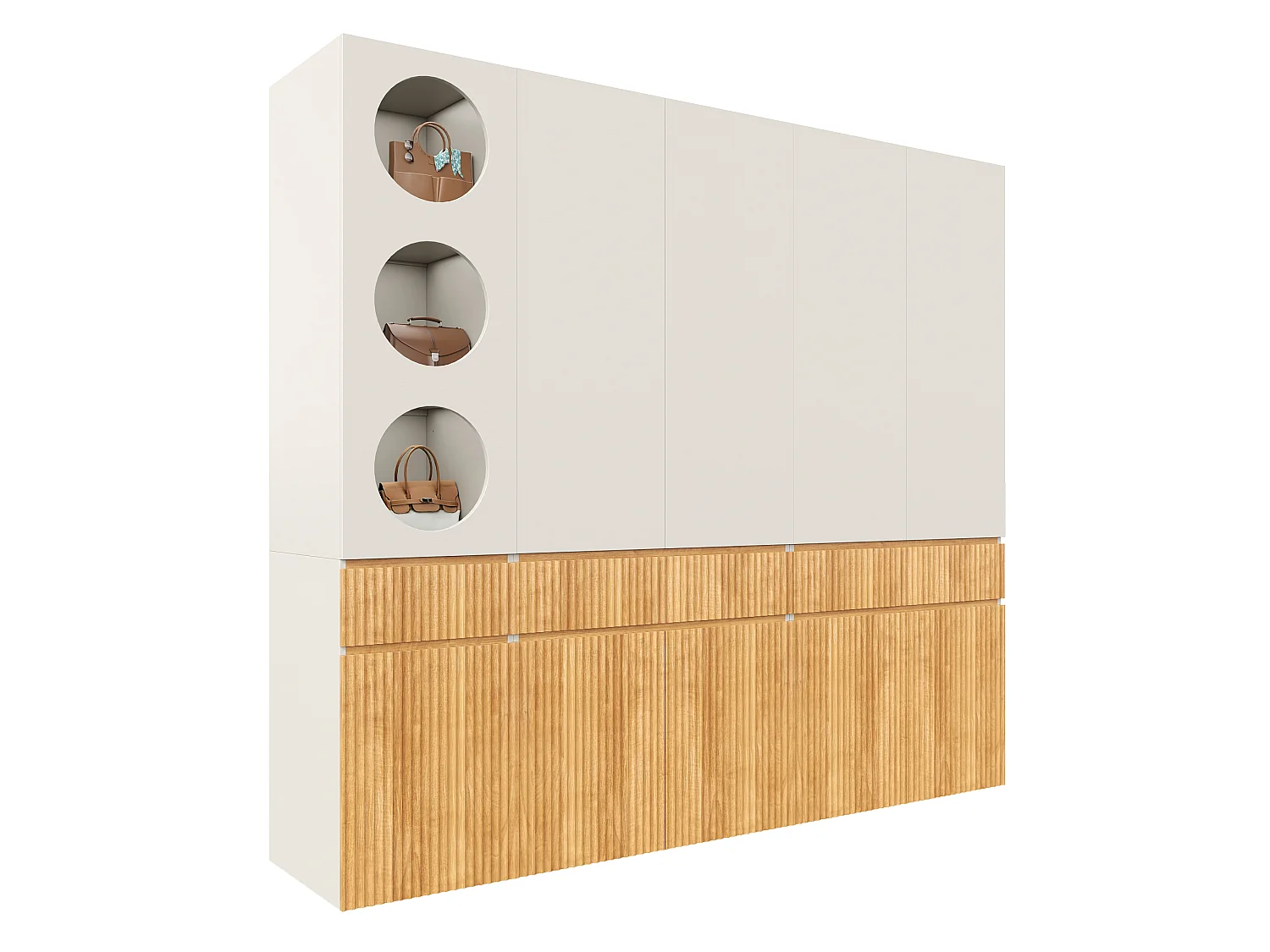 Large 225x200 cm Modular Wardrobe - XXL Storage Cabinet with 10 Doors, 2 Hanging Rails & 3 Drawers - Natural