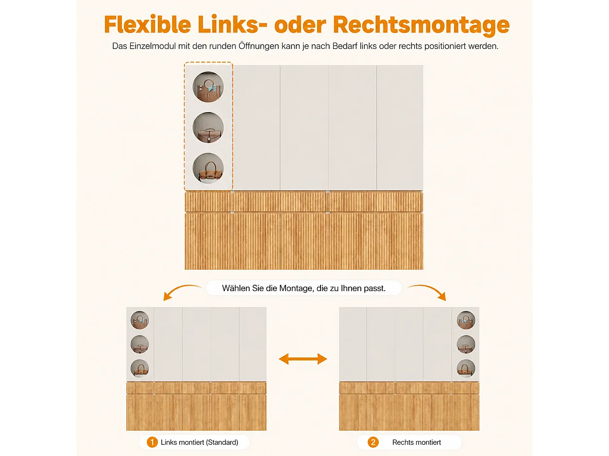 Large 225x200 cm Modular Wardrobe - XXL Storage Cabinet with 10 Doors, 2 Hanging Rails & 3 Drawers - Natural