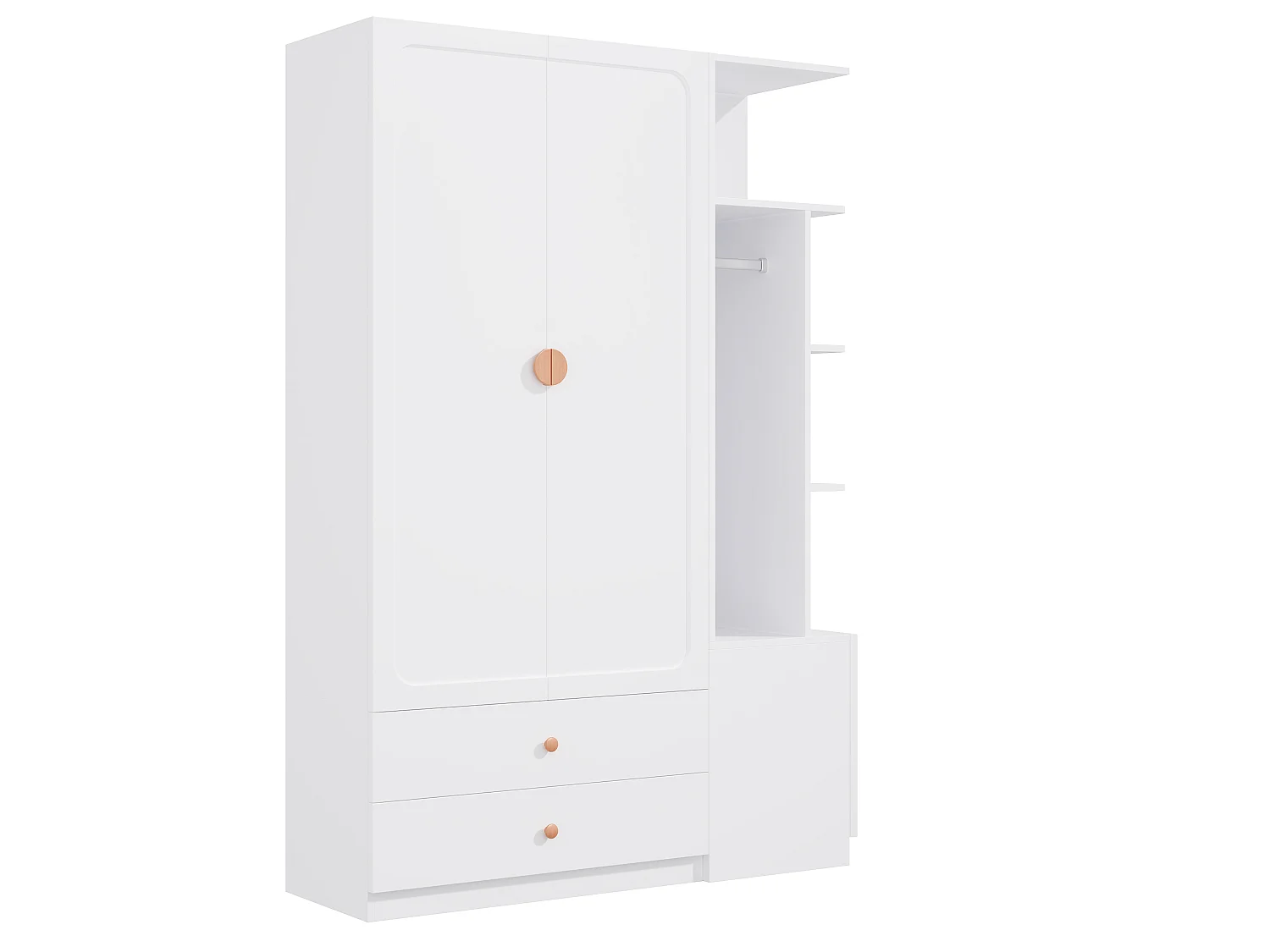 Großer Kleiderschrank 135x200 cm mit Griffen aus Massivholz - XXL-Aufbewahrungsschrank mit 2 Kleiderstangen & 2 Schubladen - Weiß
