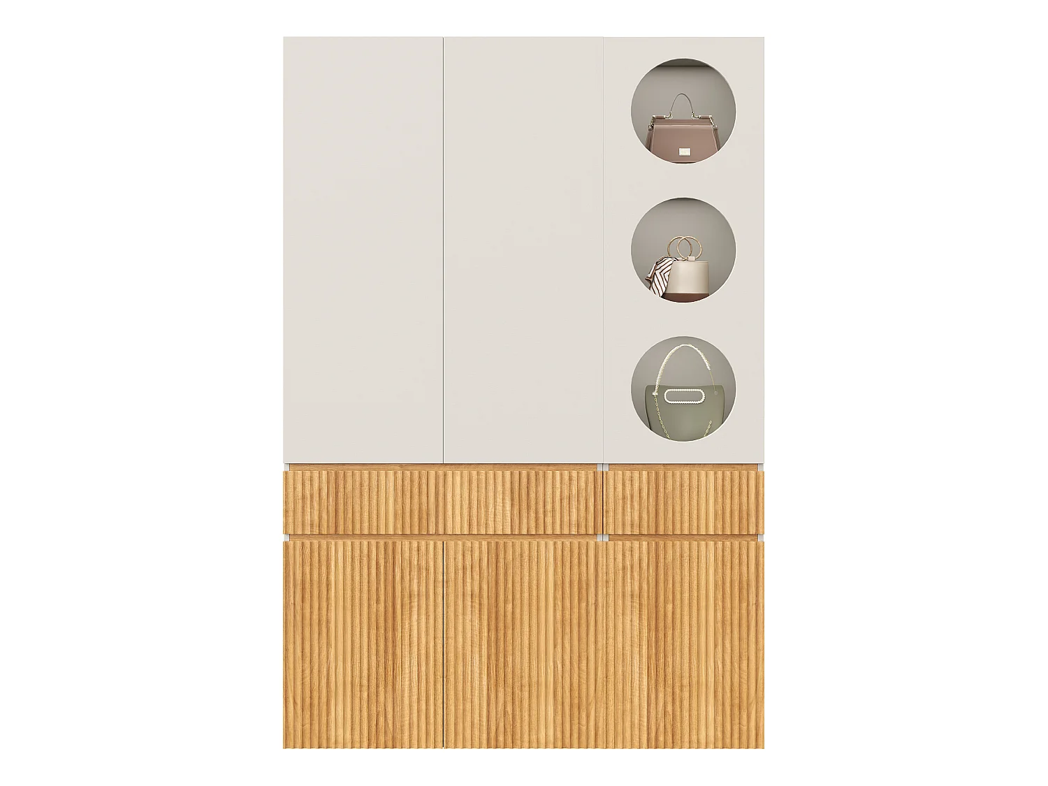 Large 135x200 cm Wardrobe - Storage Cabinet with 6 Doors, 1 Hanging Rail, Grooves & 2 Drawers, Scandinavian Style - Natural