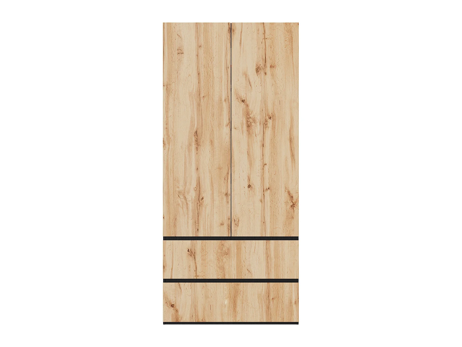 Kleiderschrank 90x200 cm - Moderner Aufbewahrungsschrank mit 2 Türen, 1 Kleiderstange, Einlegeboden & 2 Schubladen - Natur