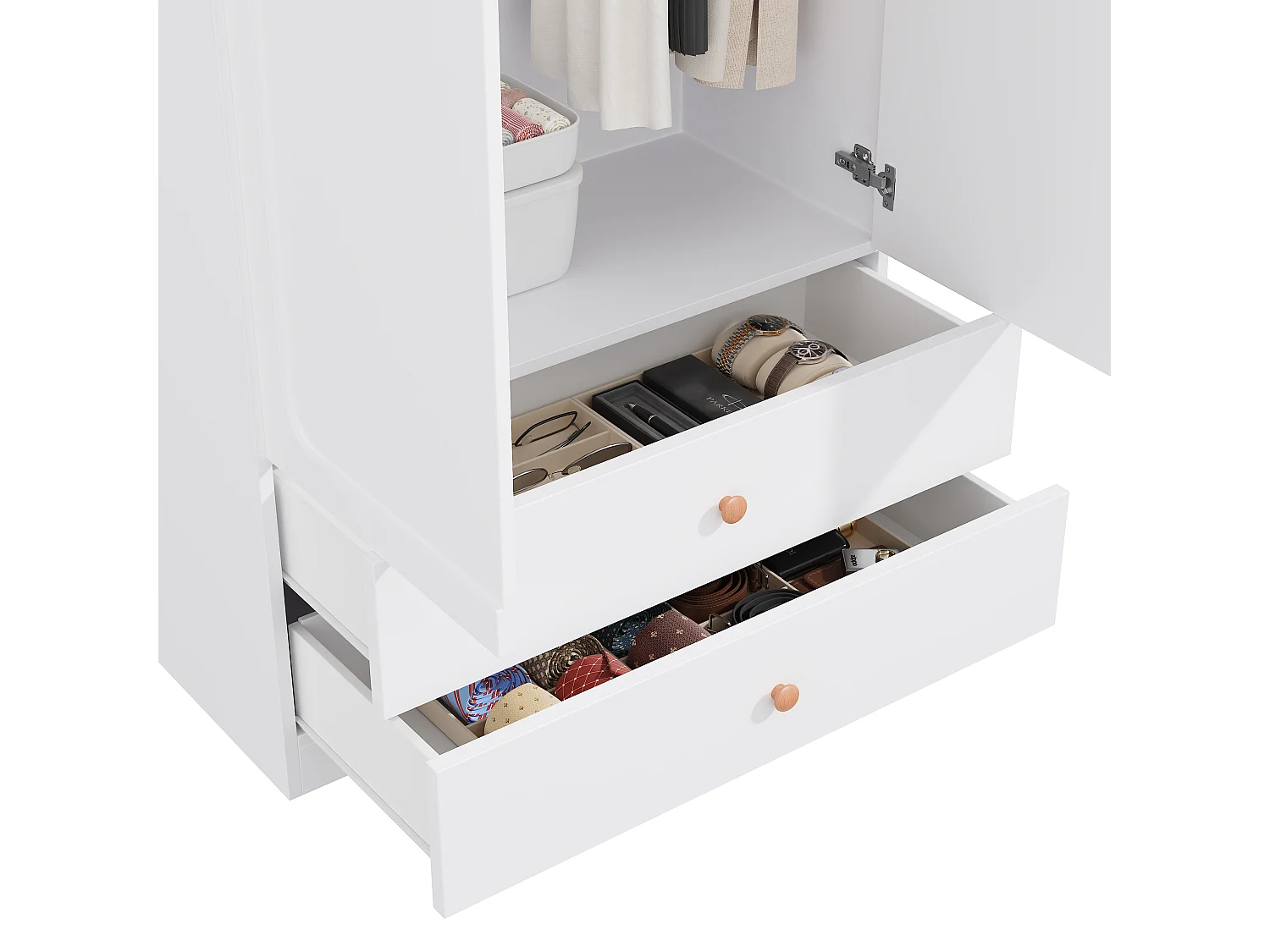 Großer Kleiderschrank 270x200 cm mit Griffen aus Massivholz - XXL-Aufbewahrungsschrank mit 6 Türen, 4 Kleiderstangen & 4 Schubladen - Weiß