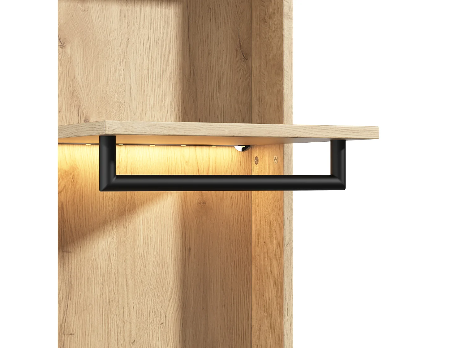 Armoire Penderie 155cm - Meuble de Rangement avec Miroir, 3 Tringles, 5 Tiroirs & Triple LED - Naturel et Anthracite