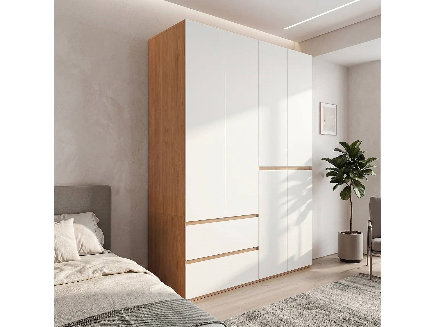 Duża Szafa Garderobiana 180x200 cm - Mebel do Przechowywania XXL z 6 Drzwiami, 2 Drążkami na Ubrania i 5 Szufladami - Biała
