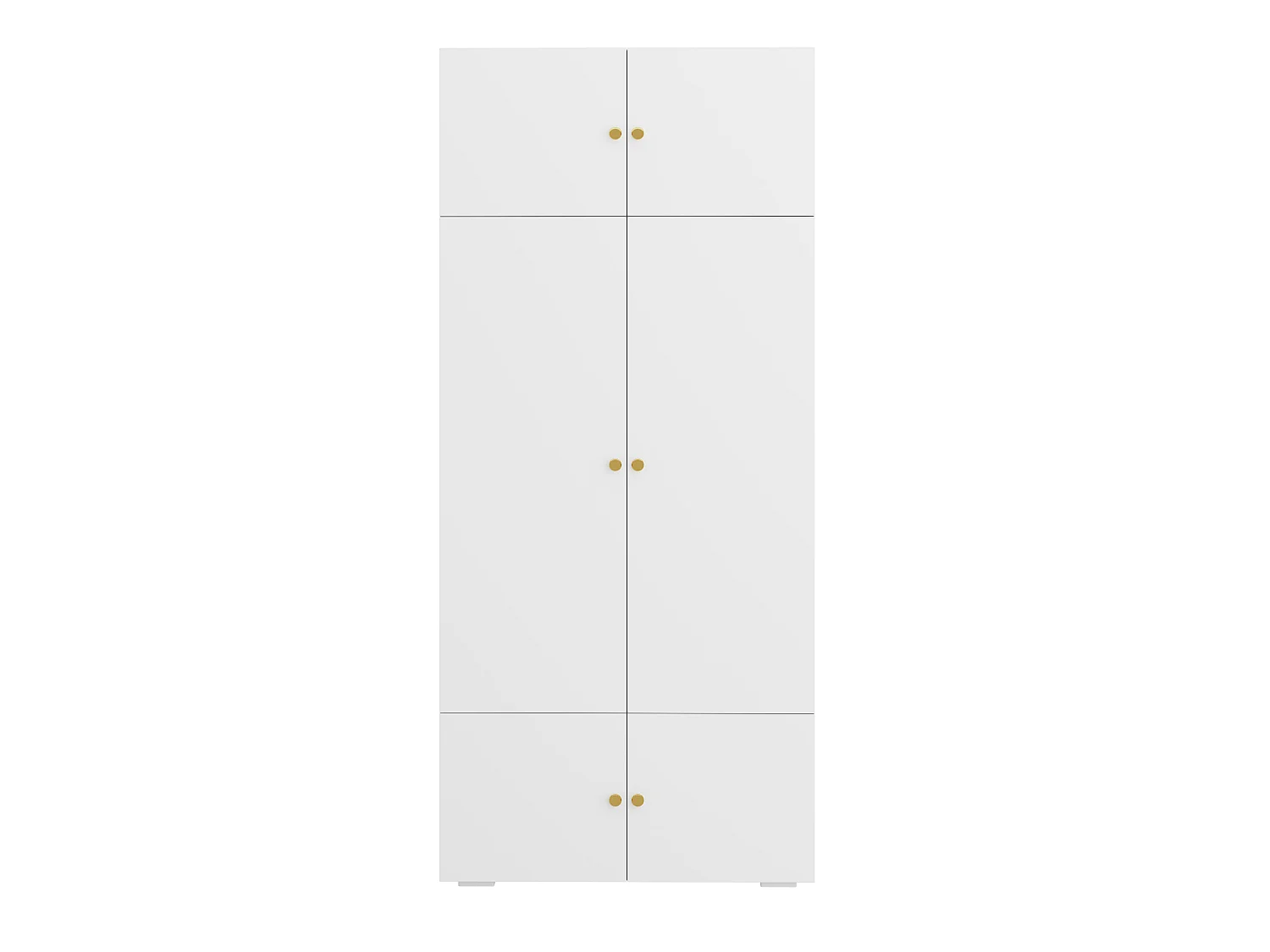 Biała Szafa Garderobiana 90x200 cm ze Złotymi Uchwytami - Nowoczesny Mebel do Przechowywania z 2 Drzwiami, 1 Drążkiem na Ubrania i 5 Wnękami - Biała