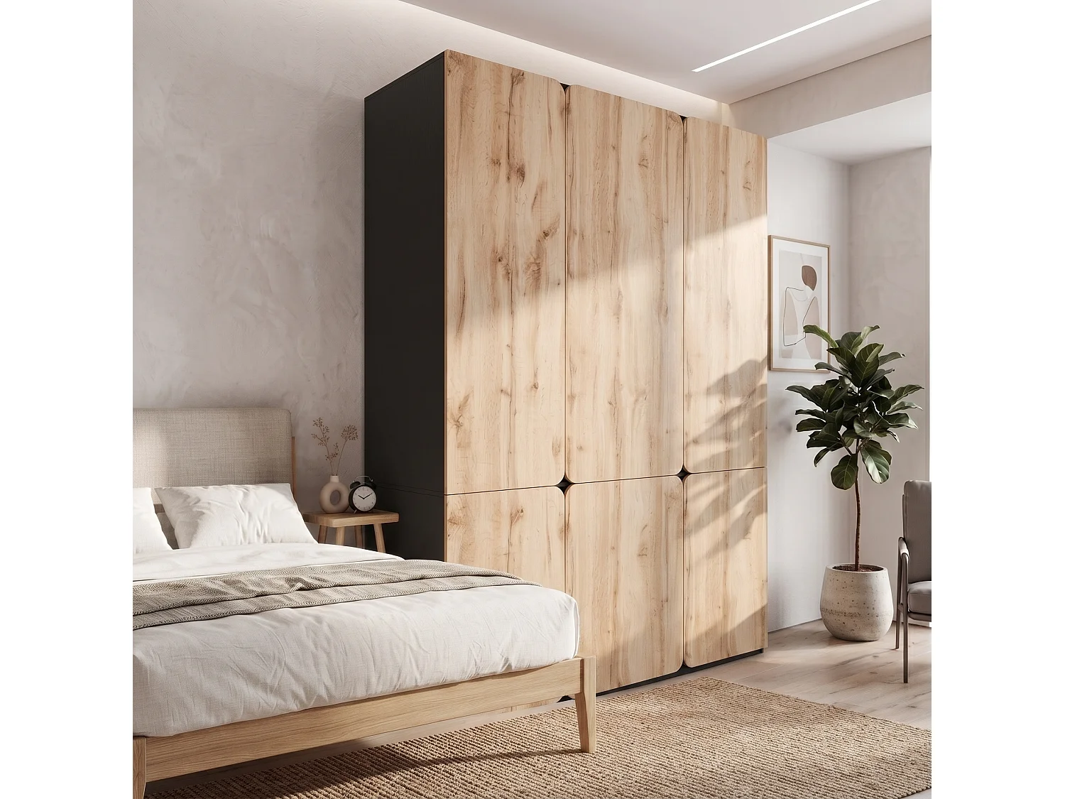 Large 180x200 cm Artisan Oak Wardrobe - with 8 Doors, 2 Hanging Rails & 6 Drawers, Contemporary Style - Natural