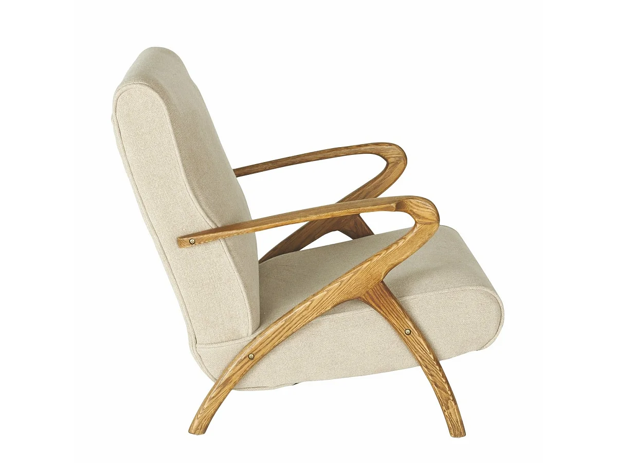 Fauteuil van eikenhout en linnen zitting - Jean