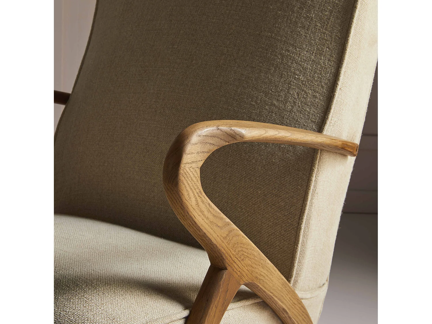 Fauteuil van eikenhout en linnen zitting - Jean