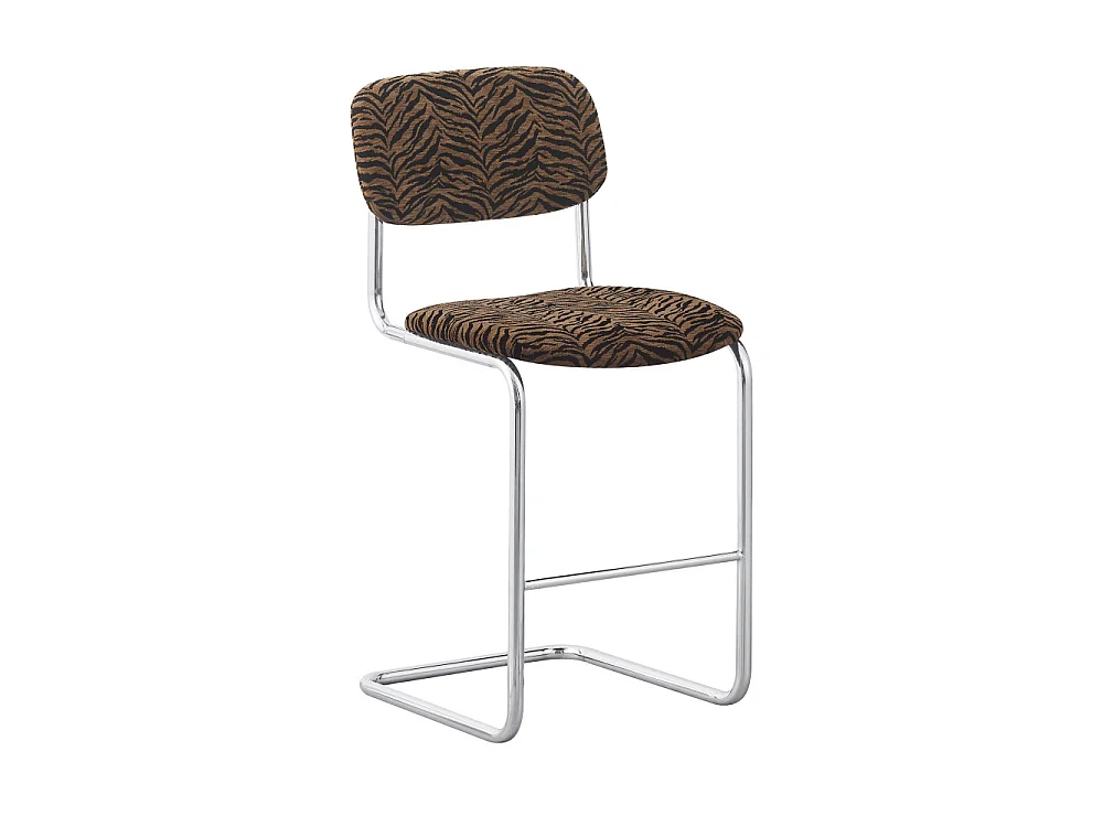 Marcel - Lot de 2 tabourets de bar imprimé tigre pieds chrome H65cm  - Marron