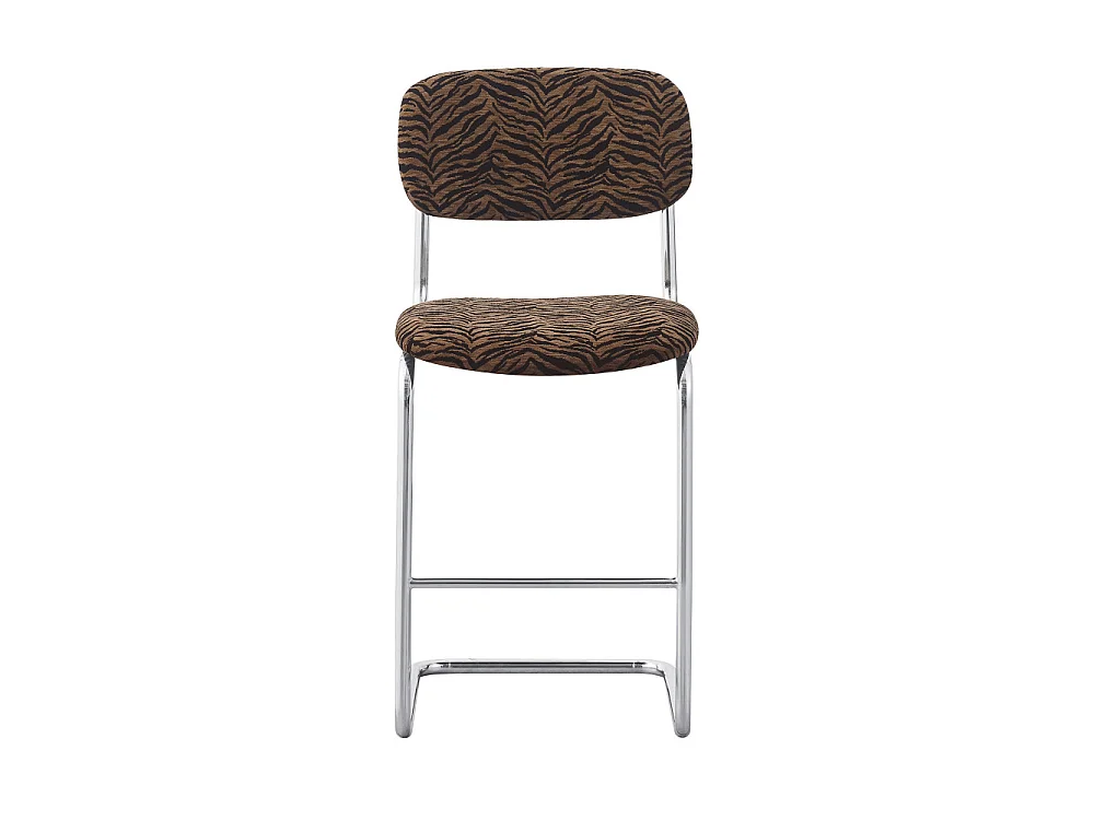 Marcel - Lot de 2 tabourets de bar imprimé tigre pieds chrome H65cm  - Marron