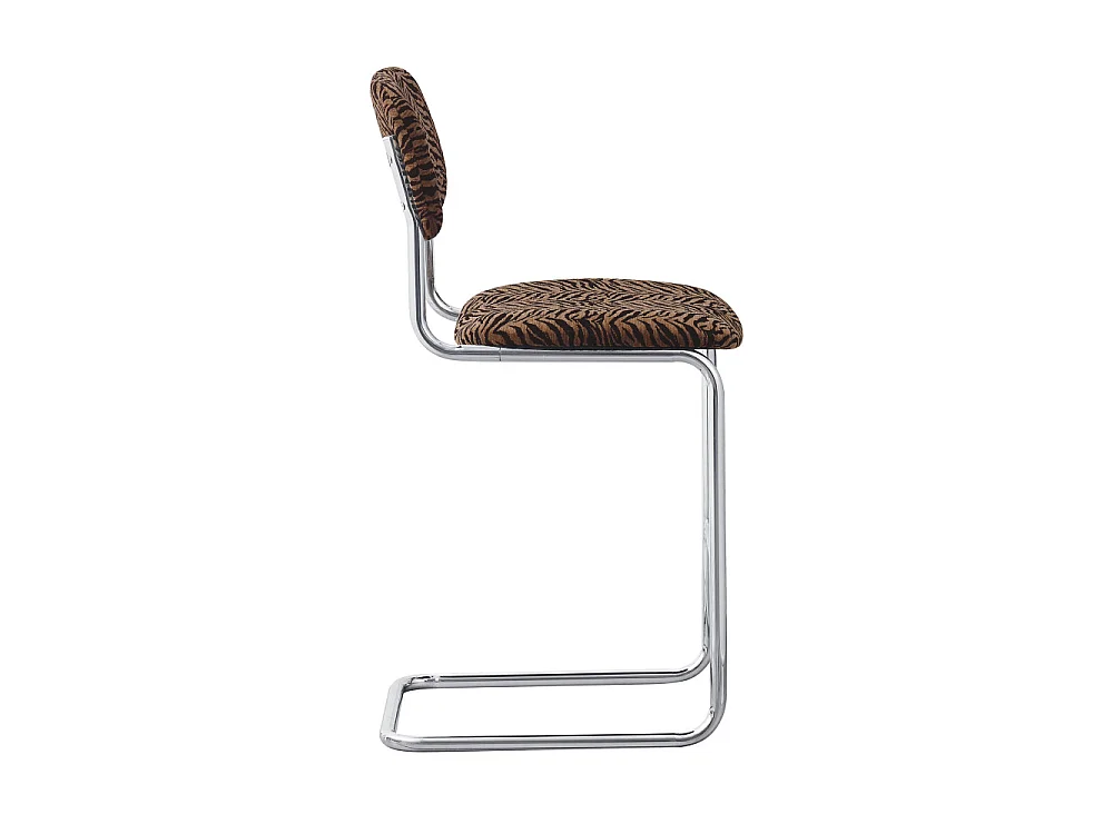 Marcel - Lot de 2 tabourets de bar imprimé tigre pieds chrome H65cm  - Marron