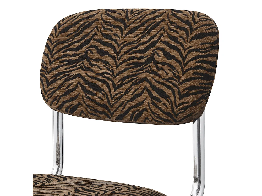 Marcel - Lot de 2 tabourets de bar imprimé tigre pieds chrome H65cm  - Marron