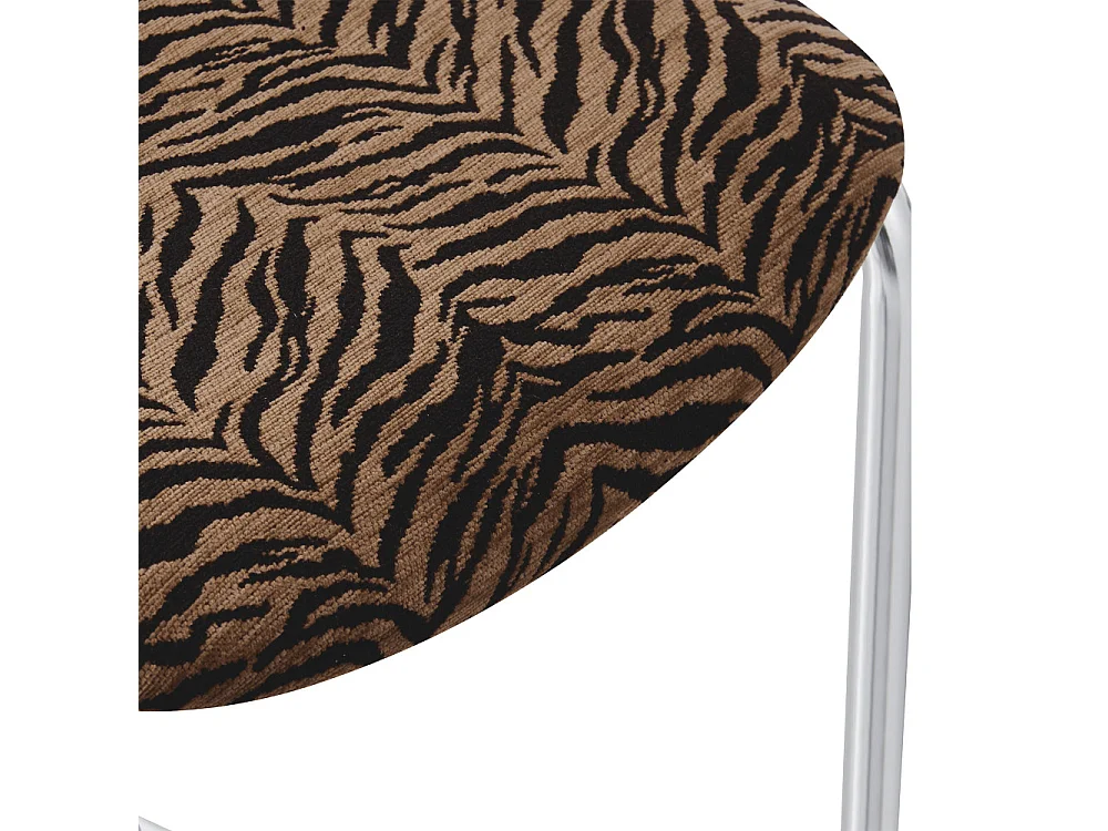 Marcel - Lot de 2 tabourets de bar imprimé tigre pieds chrome H65cm  - Marron