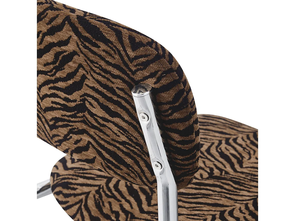 Marcel - Lot de 2 tabourets de bar imprimé tigre pieds chrome H65cm  - Marron