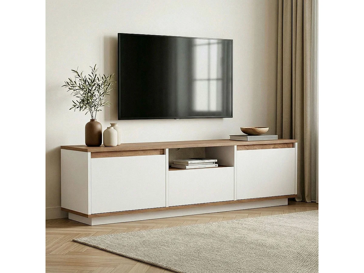 Tv-meubel met 3 kleppen, 1 nis L160 cm - LUME