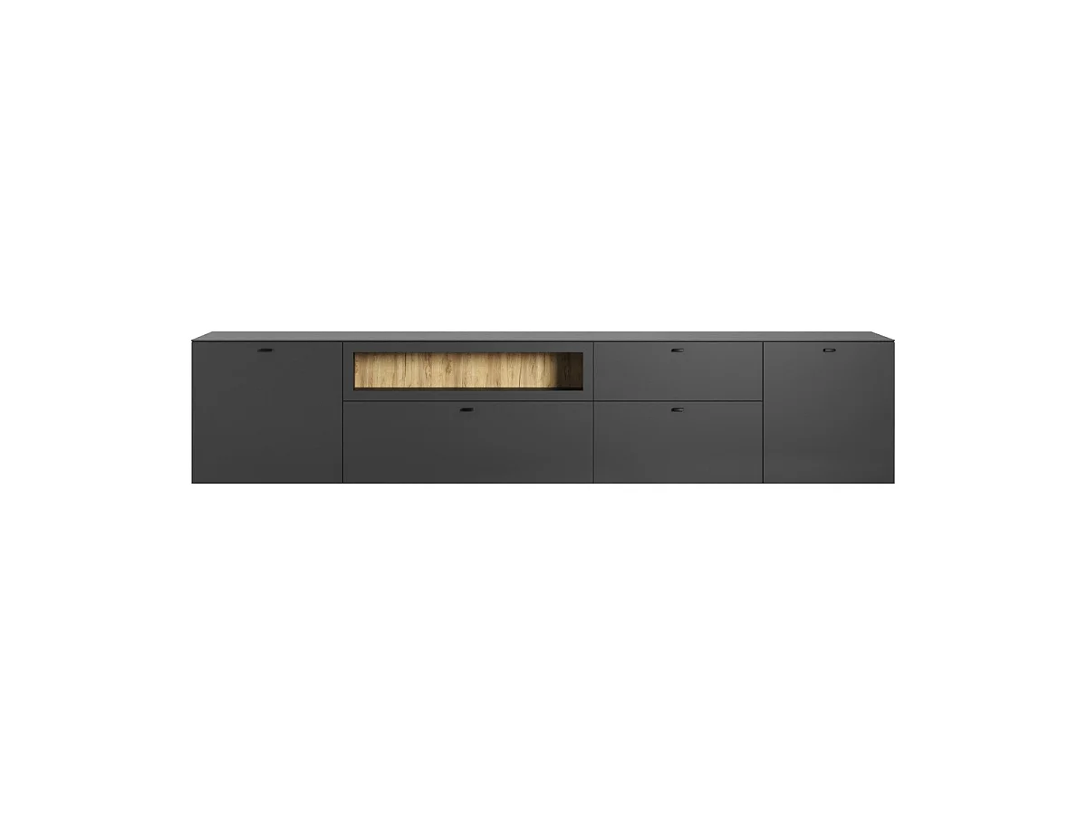 Meuble TV 2 portes, 1 tiroir, 2 abattants et 1 niche ouverte L280 cm - VELA