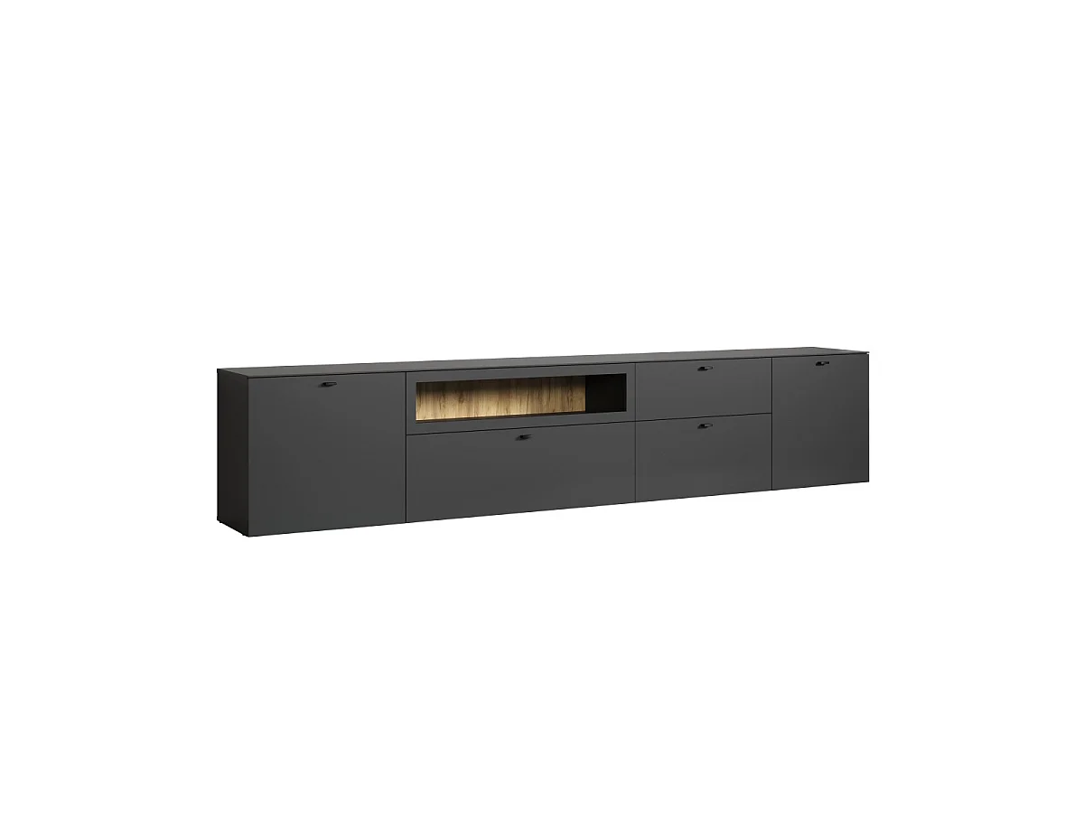 Meuble TV 2 portes, 1 tiroir, 2 abattants et 1 niche ouverte L280 cm - VELA