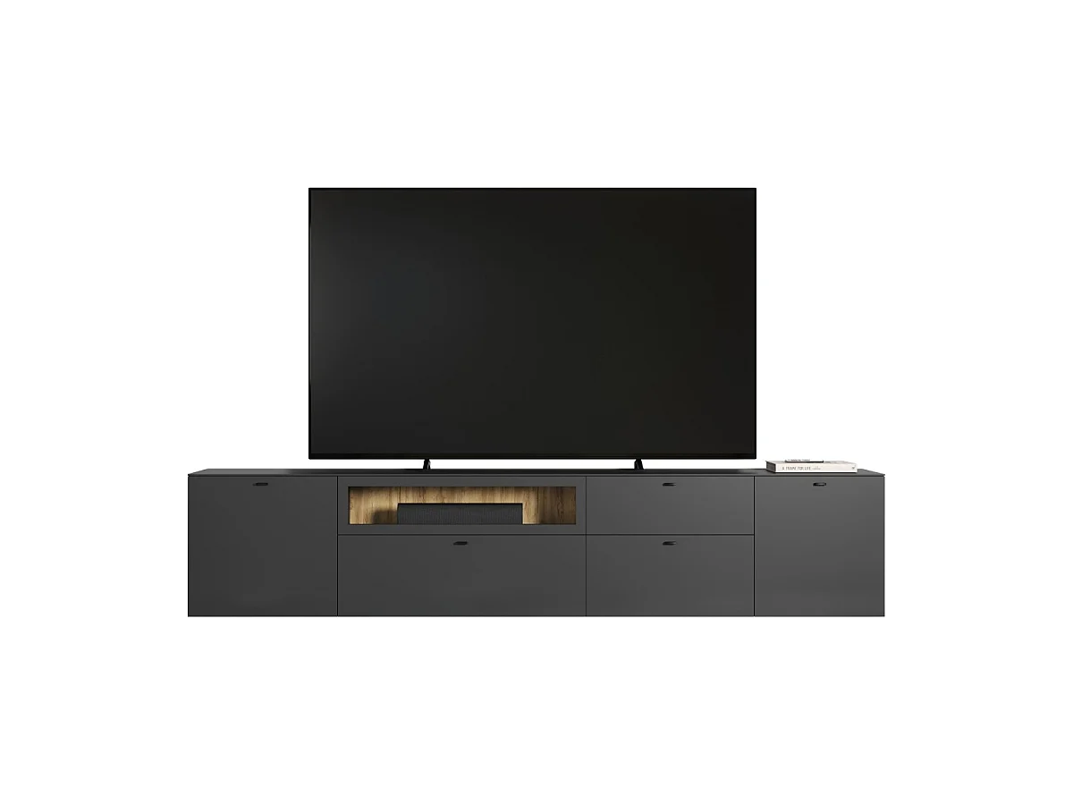 Meuble TV 2 portes, 1 tiroir, 2 abattants et 1 niche ouverte L280 cm - VELA