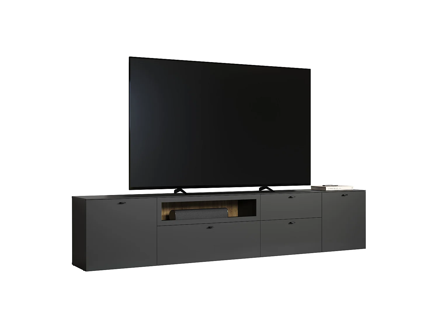 Meuble TV 2 portes, 1 tiroir, 2 abattants et 1 niche ouverte L280 cm - VELA
