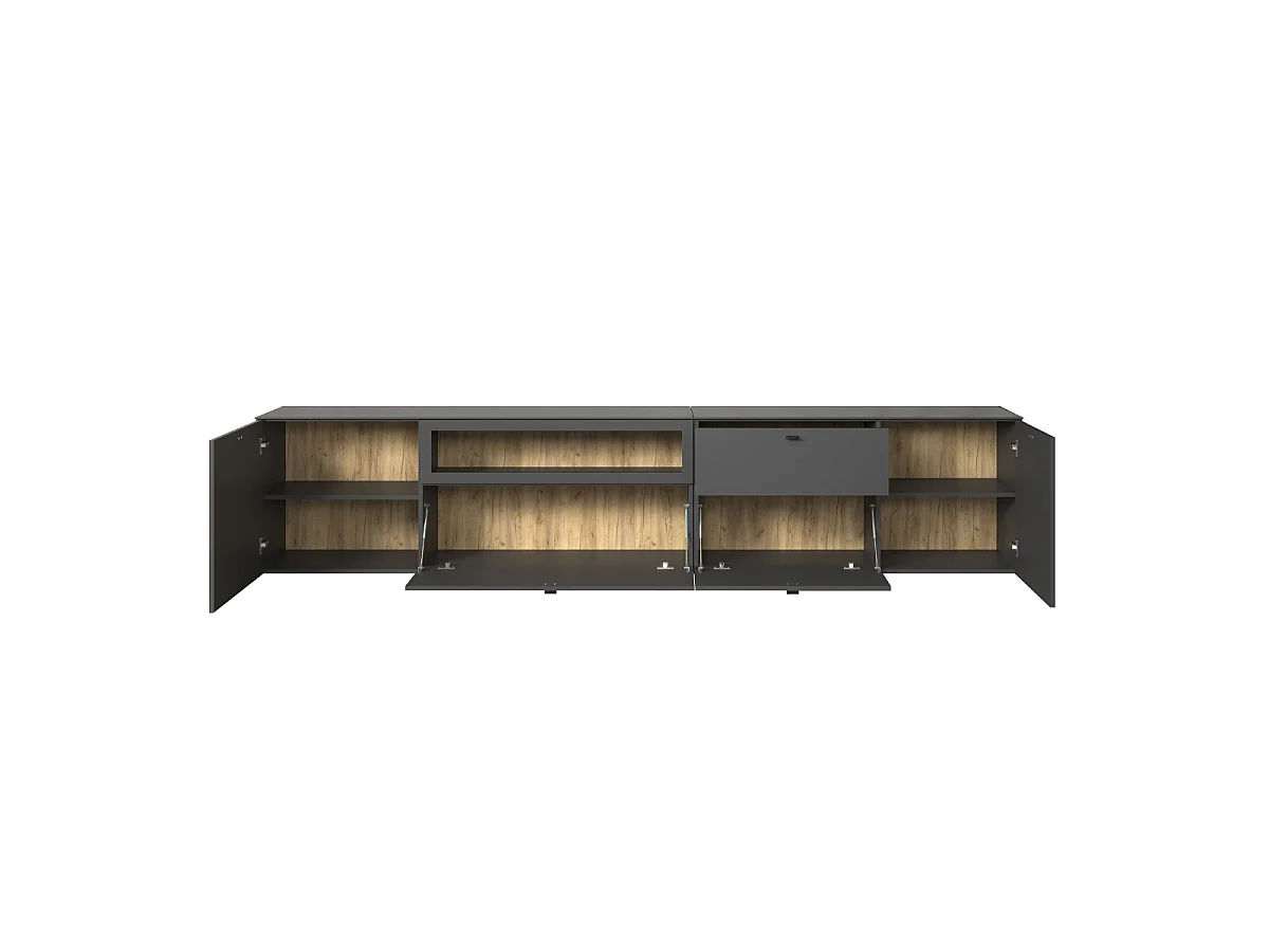 Meuble TV 2 portes, 1 tiroir, 2 abattants et 1 niche ouverte L280 cm - VELA