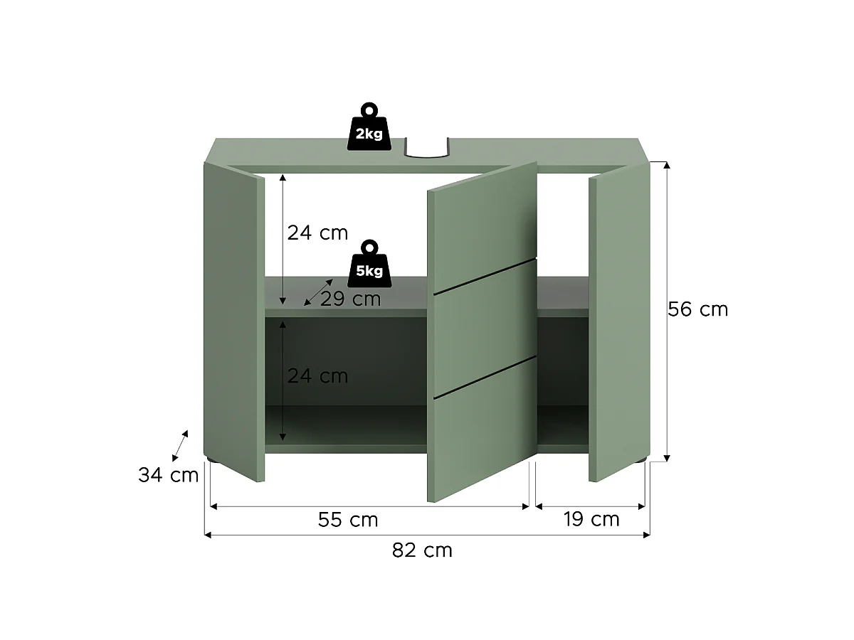 Onderkast voor wastafel met 3 deuren B82 cm - NUA