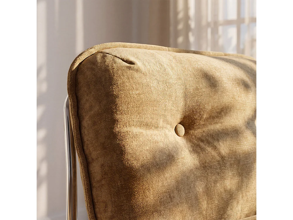 Basil - Fauteuil en tissu pieds chrome - Jaune moutarde