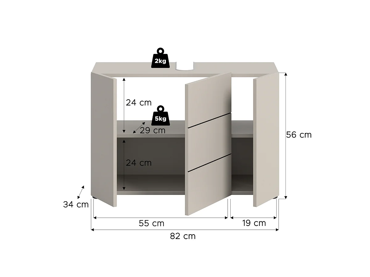 Meuble sous lavabo 3 portes L82 cm - NUA