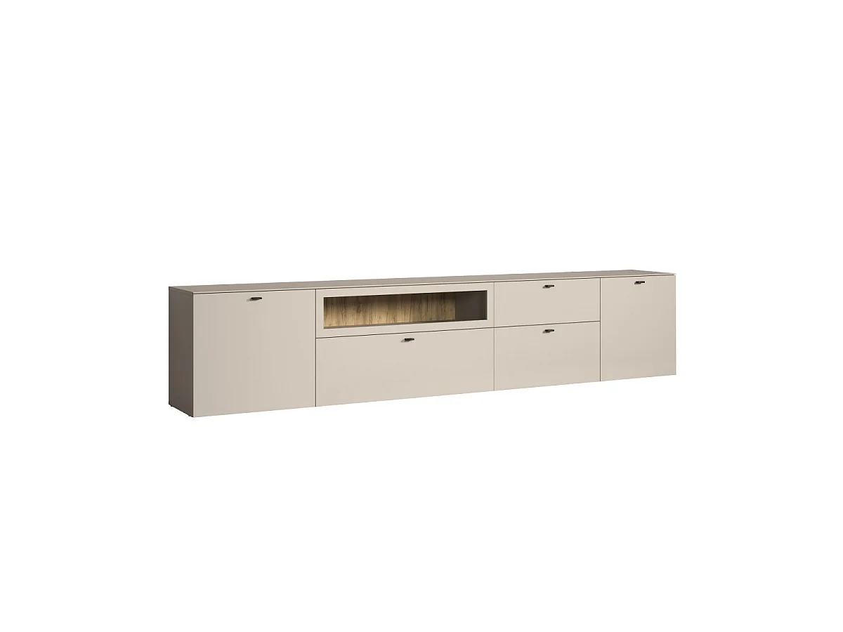 TV-meubel met 2 deuren, 1 lade, 2 kleppen en 1 open vak B280 cm - VELA