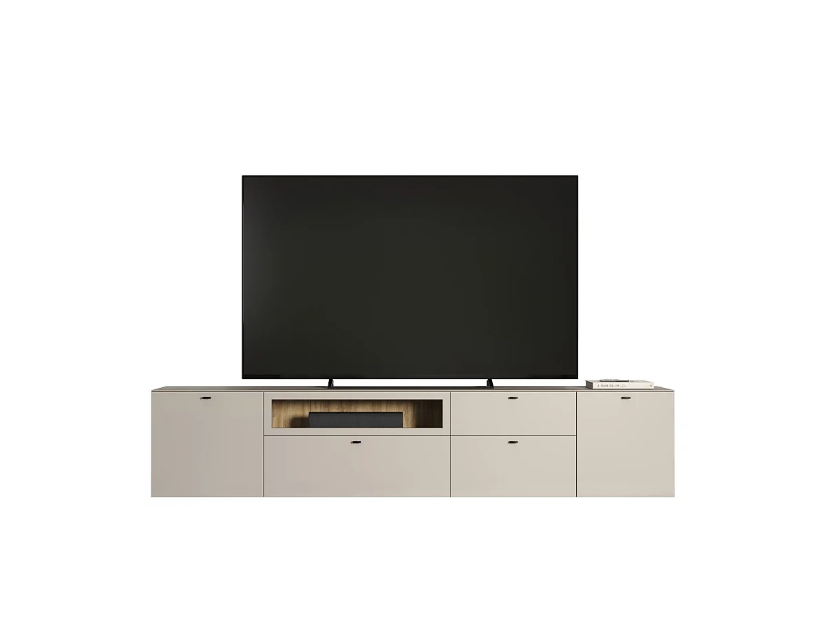 TV-meubel met 2 deuren, 1 lade, 2 kleppen en 1 open vak B280 cm - VELA