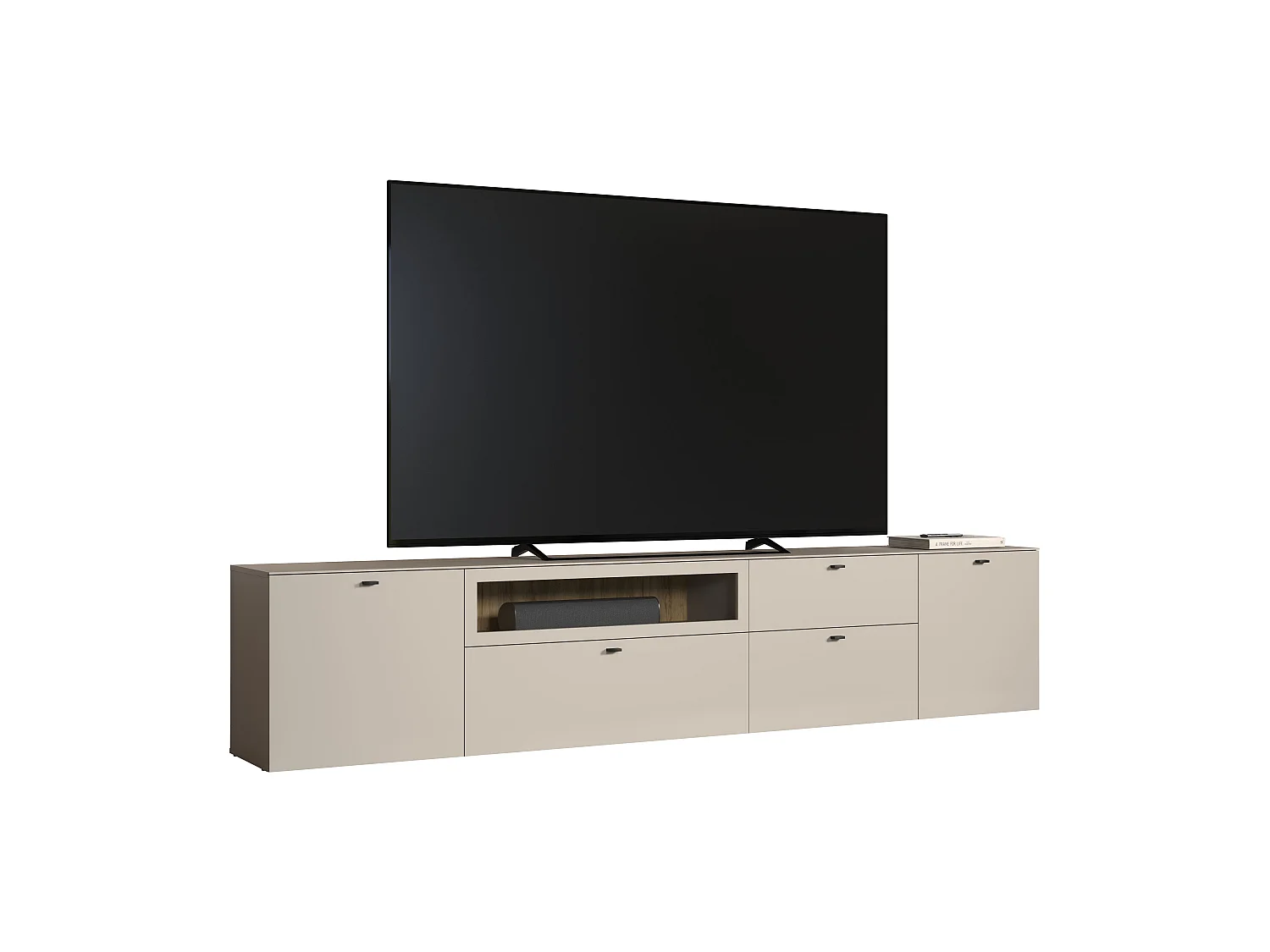 TV-meubel met 2 deuren, 1 lade, 2 kleppen en 1 open vak B280 cm - VELA