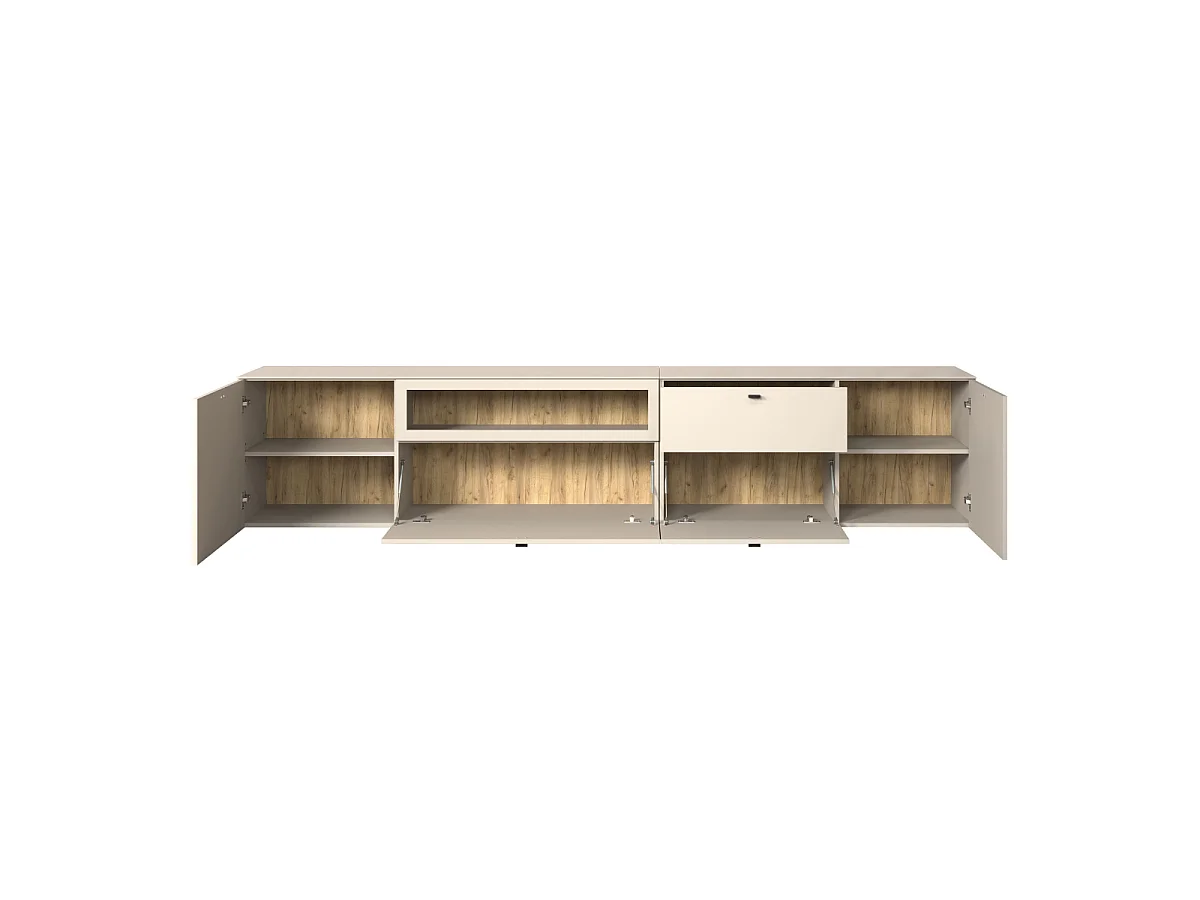 TV-meubel met 2 deuren, 1 lade, 2 kleppen en 1 open vak B280 cm - VELA