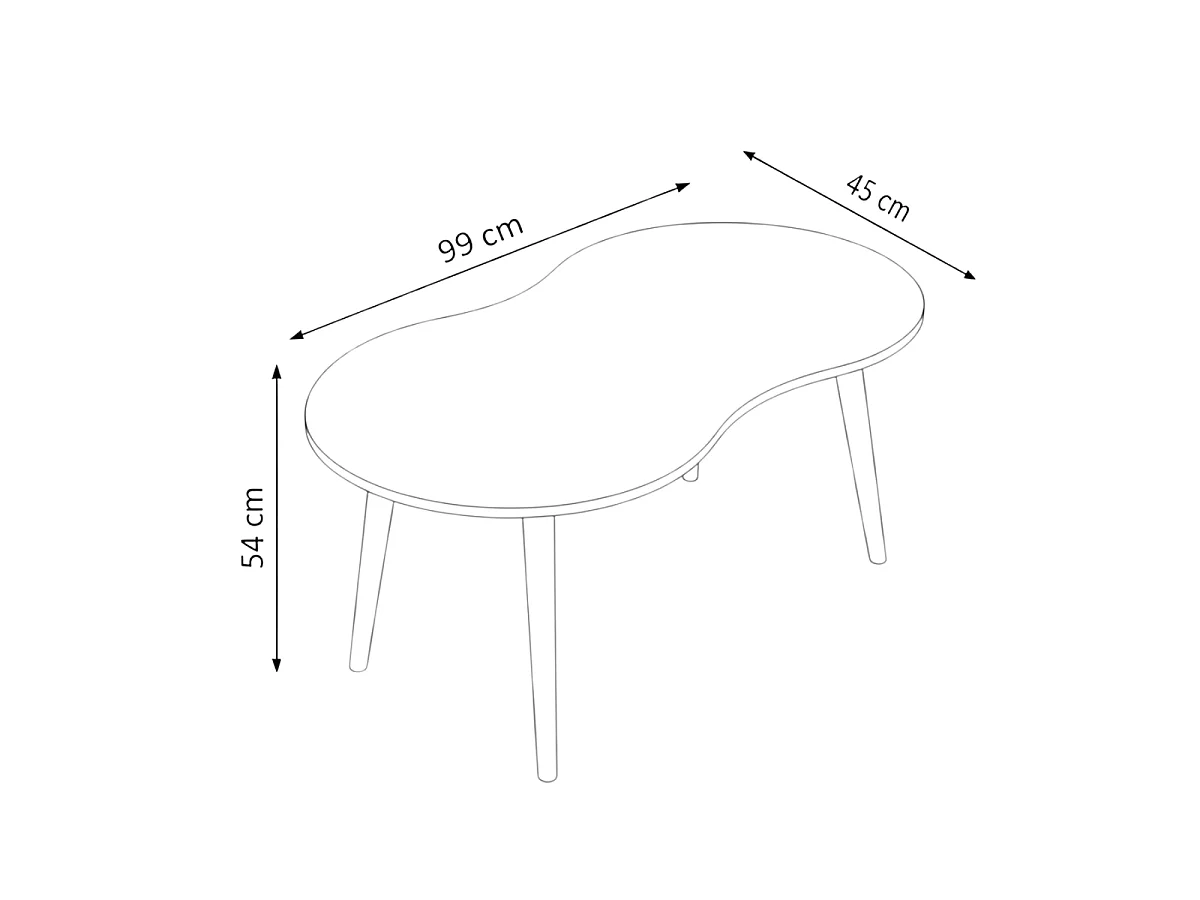 Mesa de centro orgânica com efeito de mármore branco, pernas de madeira maciça - 99 cm