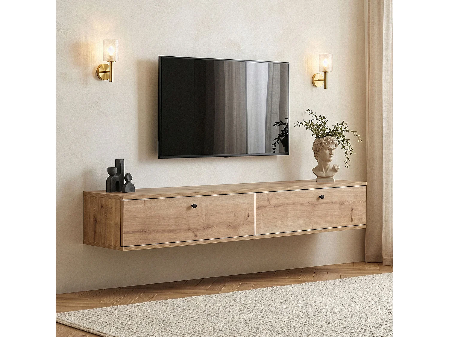 Meuble TV suspendu 2 abattants L160 cm - ROY