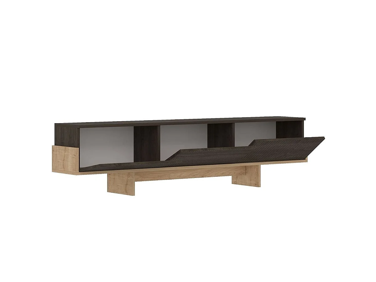 Meuble TV 3 portes abattantes striées L180 cm - HELYO