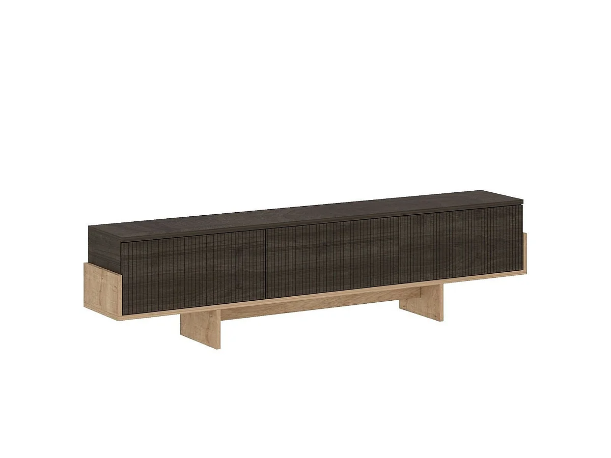 Meuble TV 3 portes abattantes striées L180 cm - HELYO