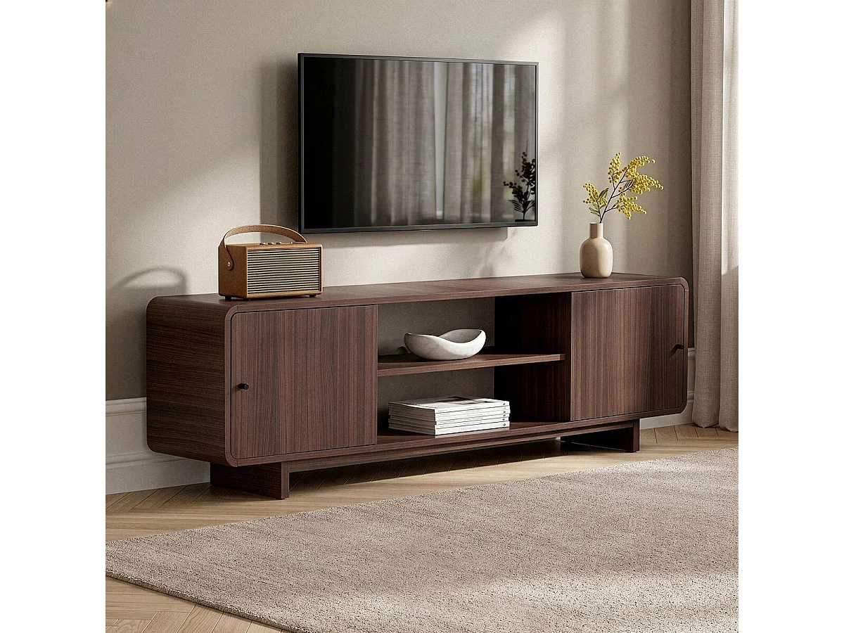 Móvel de TV com 2 portas, 2 nichos com bordas arredondadas L180 cm - CELENA