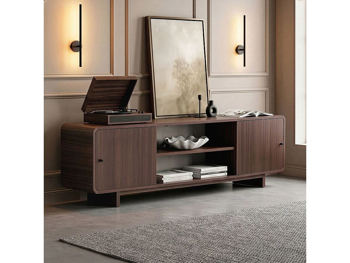 Móvel de TV com 2 portas, 2 nichos com bordas arredondadas L180 cm - CELENA