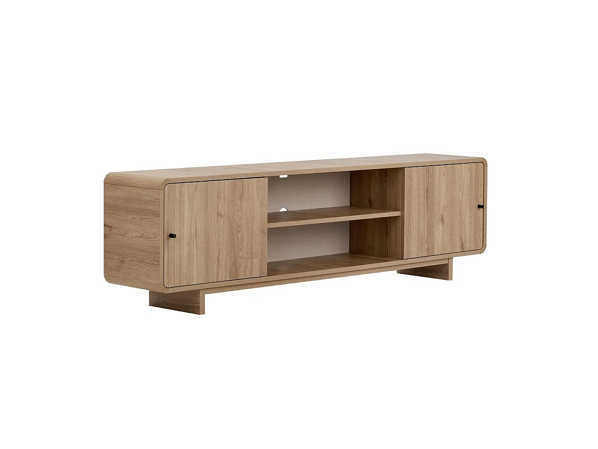 Meuble TV 2 portes, 2 niches avec bords arrondis L180 cm - CELENA