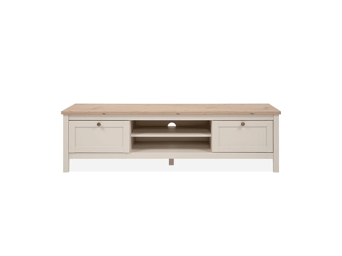 Meuble TV 2 tiroirs décor chêne et cachemire L160 cm - LUND