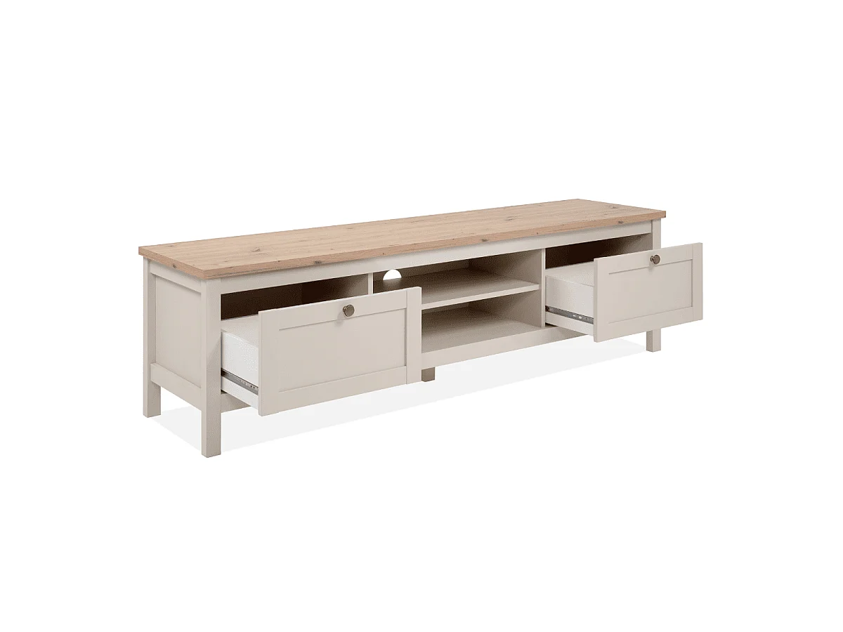 Meuble TV 2 tiroirs décor chêne et cachemire L160 cm - LUND
