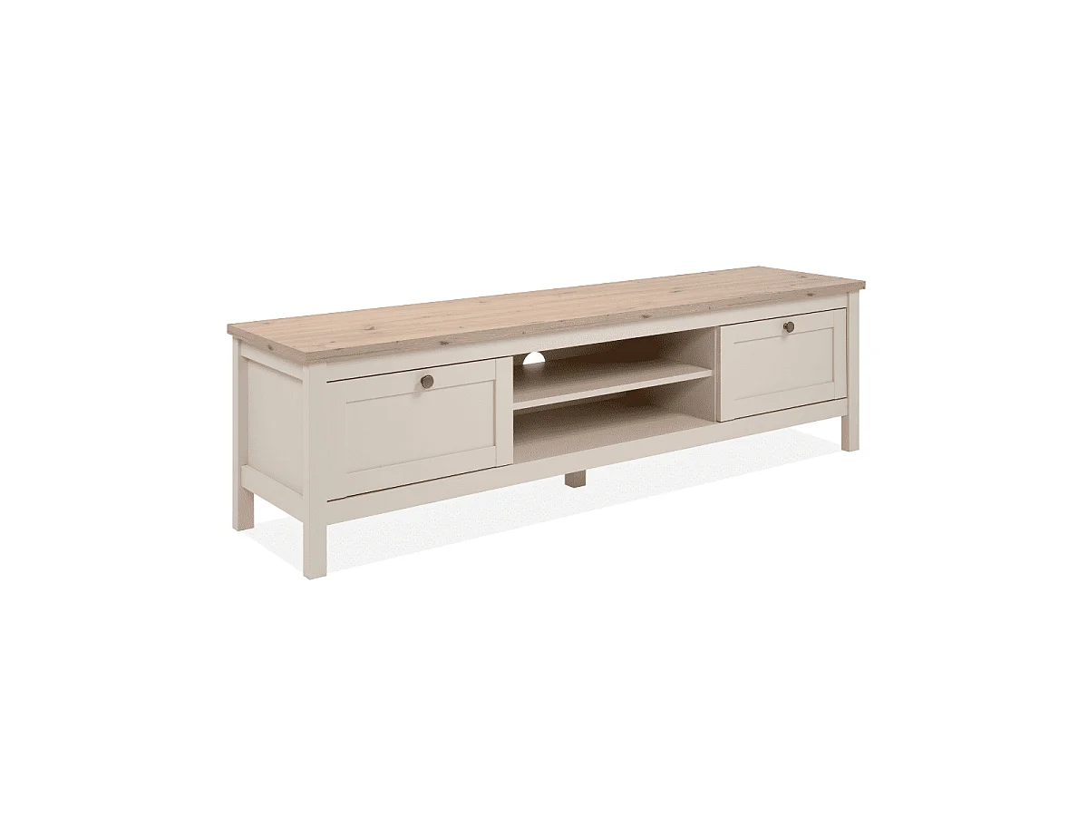 Meuble TV 2 tiroirs décor chêne et cachemire L160 cm - LUND