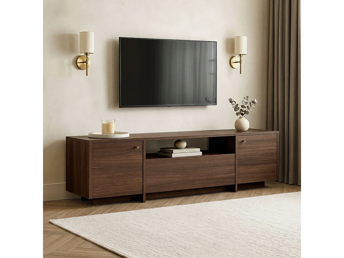 TV-Schrank mit 2 Türen, 1 Klappe und 1 offenem Fach B180 cm - KAY