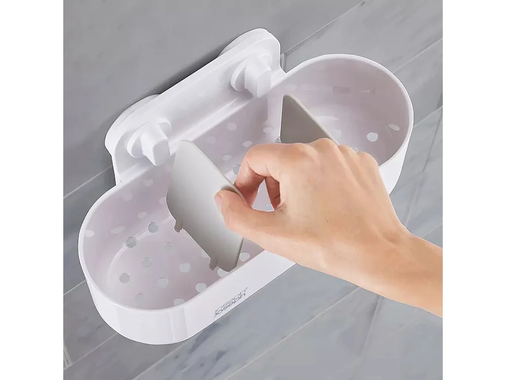 Duo Shower Caddy de Joseph Joseph, panier de douche grand avec diviseurs ajustables, idéal pour le savon, le shampoing et le gel douche, facile à installer