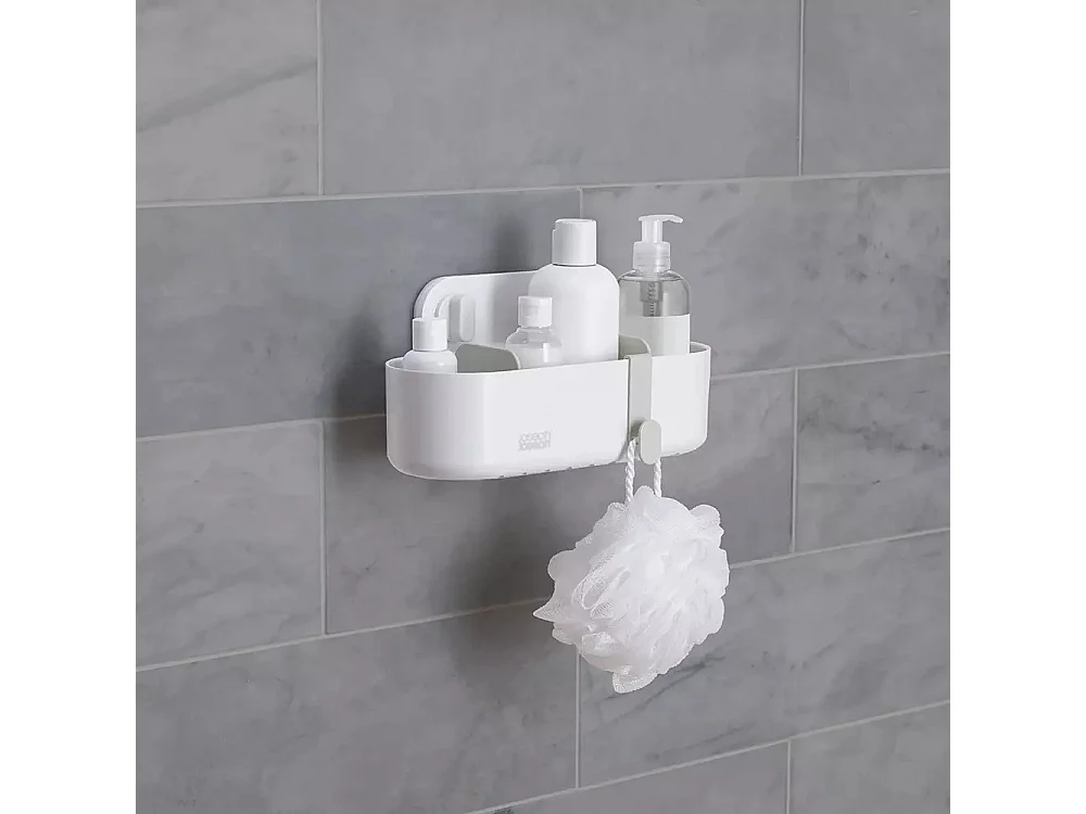 Duo Shower Caddy de Joseph Joseph, panier de douche grand avec diviseurs ajustables, idéal pour le savon, le shampoing et le gel douche, facile à installer