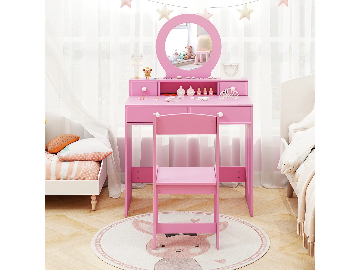 Kinder-Frisiertisch mit Spiegel und Stuhl Rosa Frisiertisch für Kinder