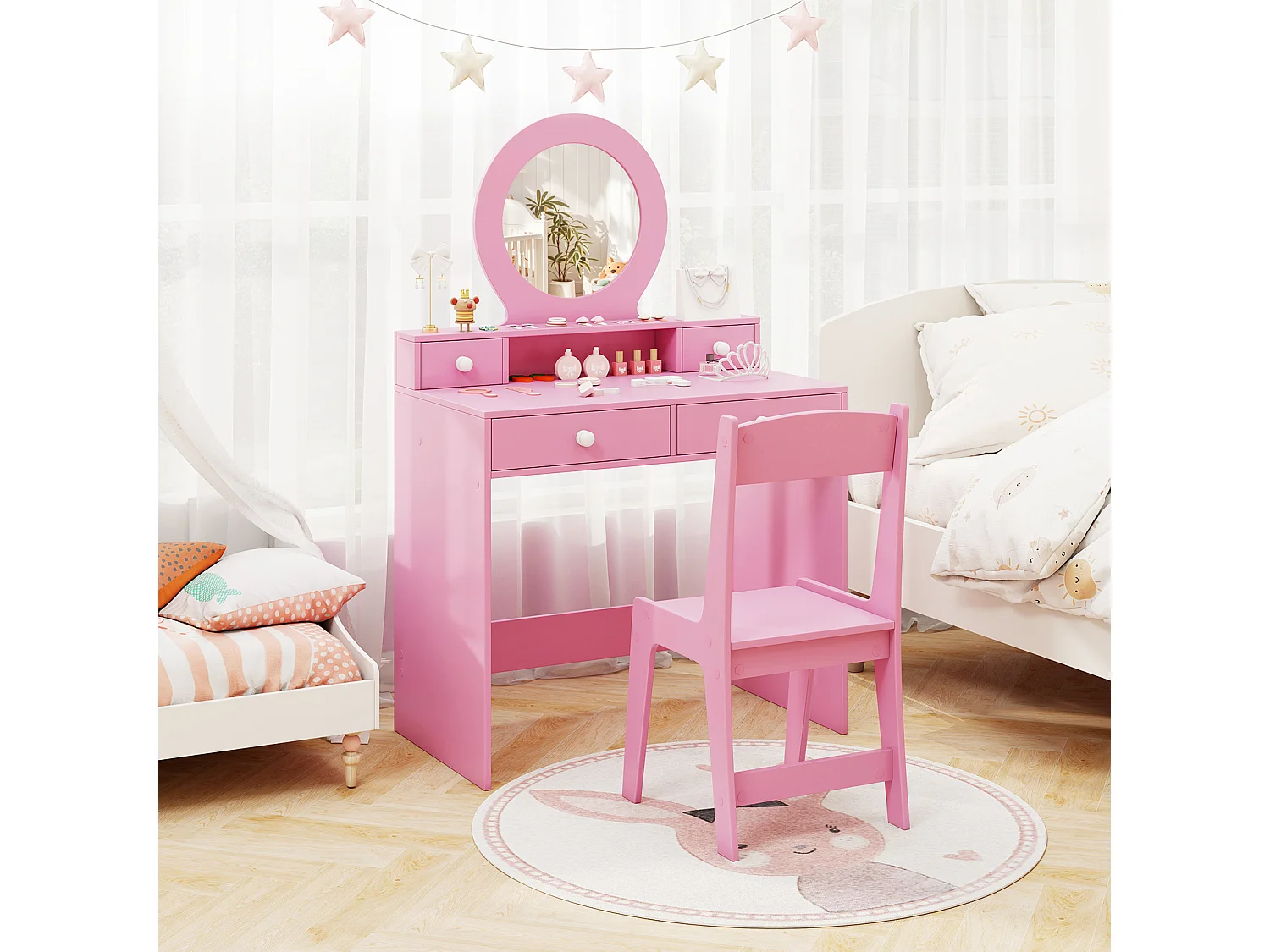 Kinder-Frisiertisch mit Spiegel und Stuhl Rosa Frisiertisch für Kinder
