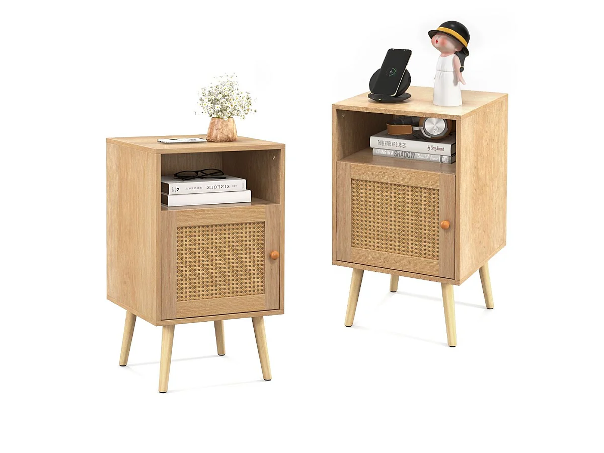 Set aus Rattan-Nachttisch und Beistelltisch im Boho-Stil, 2 Stück