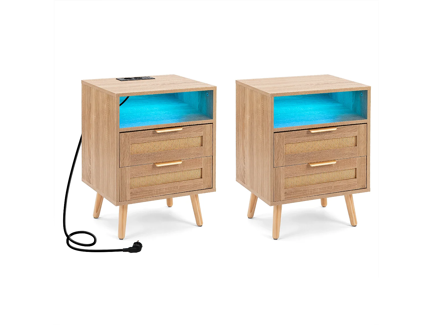 Set med 2 nattduksbord med LED-belysning Sidobord