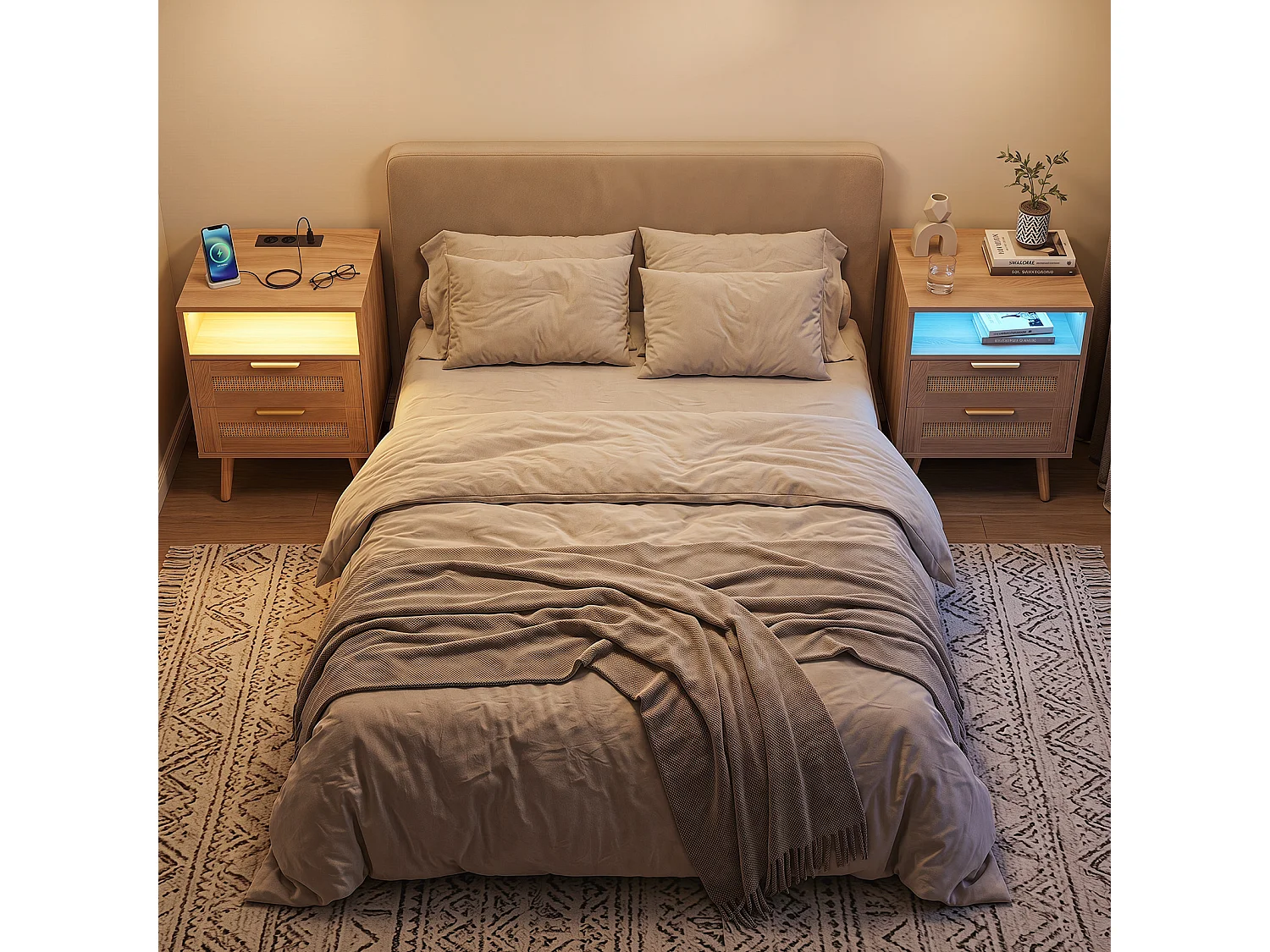 Set med 2 nattduksbord med LED-belysning Sidobord