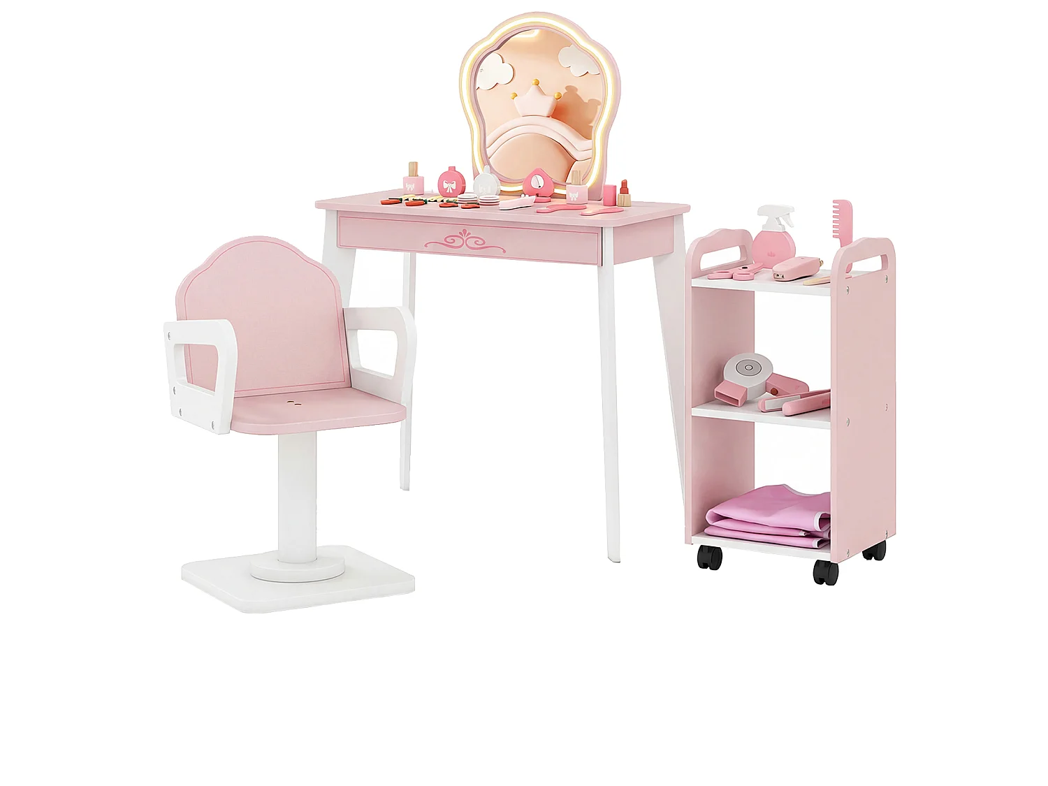 Kinder-Frisiertisch mit drehbarem Stuhl Kinder-Schönheitssalon
